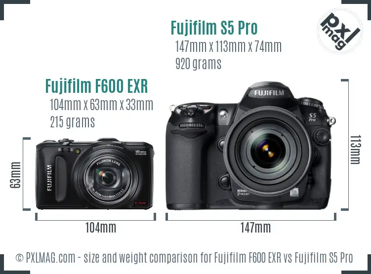 Fujifilm F600 EXR vs Fujifilm S5 Pro size comparison