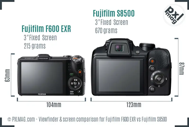 Fujifilm F600 EXR vs Fujifilm S8500 Screen and Viewfinder comparison