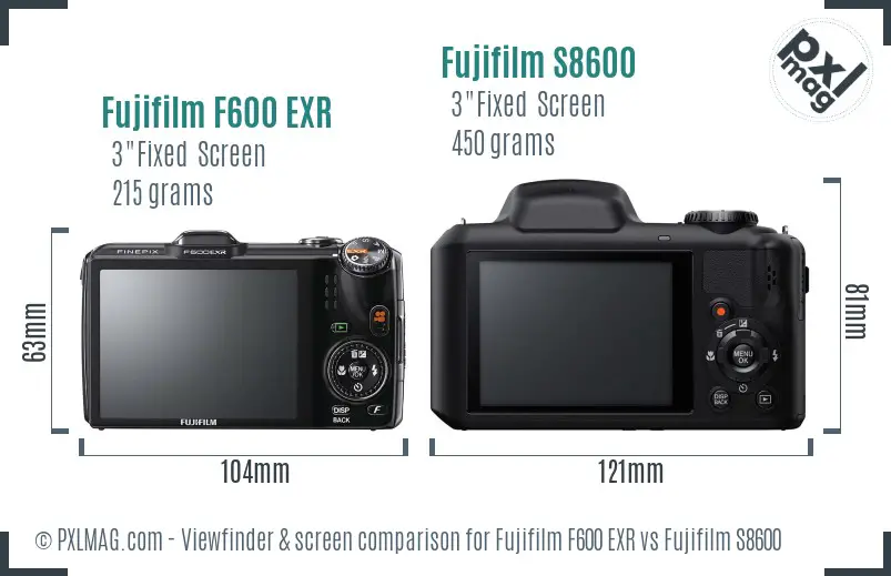 Fujifilm F600 EXR vs Fujifilm S8600 Screen and Viewfinder comparison