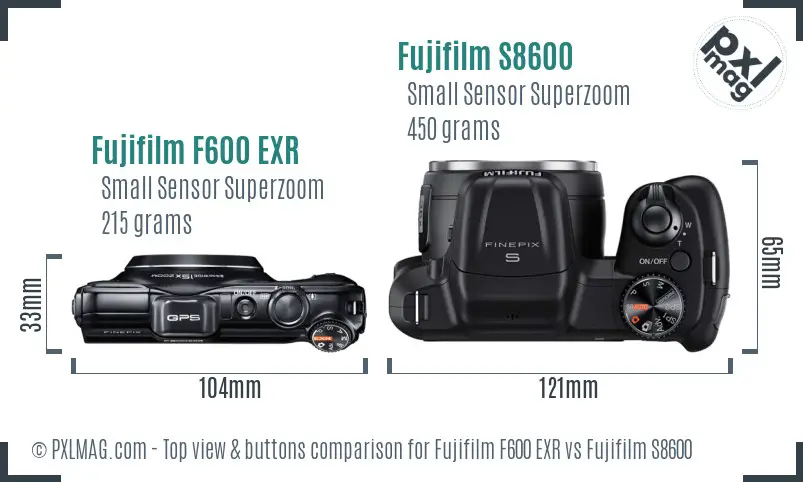 Fujifilm F600 EXR vs Fujifilm S8600 top view buttons comparison