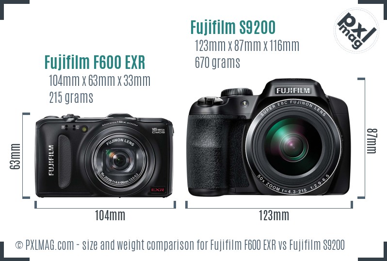 Fujifilm F600 EXR vs Fujifilm S9200 size comparison