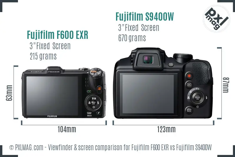 Fujifilm F600 EXR vs Fujifilm S9400W Screen and Viewfinder comparison