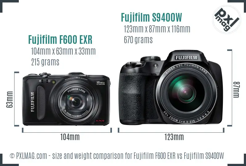 Fujifilm F600 EXR vs Fujifilm S9400W size comparison
