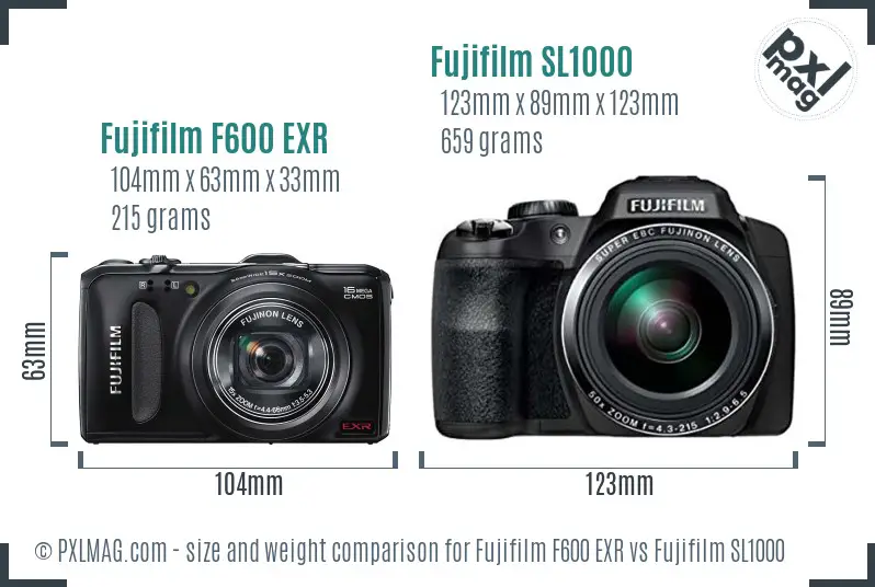 Fujifilm F600 EXR vs Fujifilm SL1000 size comparison Fujifilm F600 EXR vs Fujifilm SL1000 size comparison