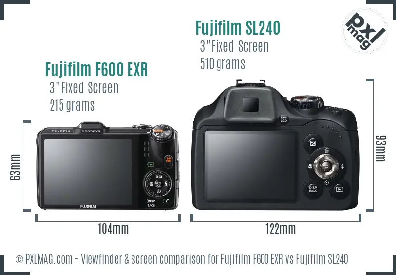 Fujifilm F600 EXR vs Fujifilm SL240 Screen and Viewfinder comparison