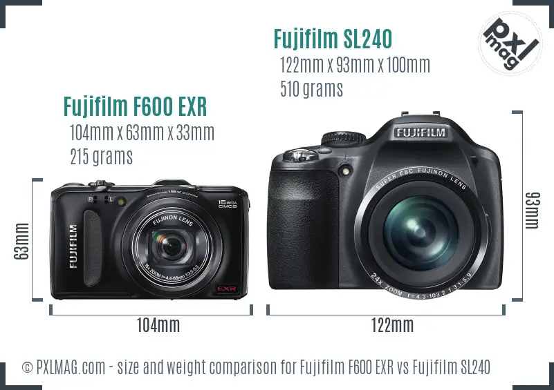 Fujifilm F600 EXR vs Fujifilm SL240 size comparison