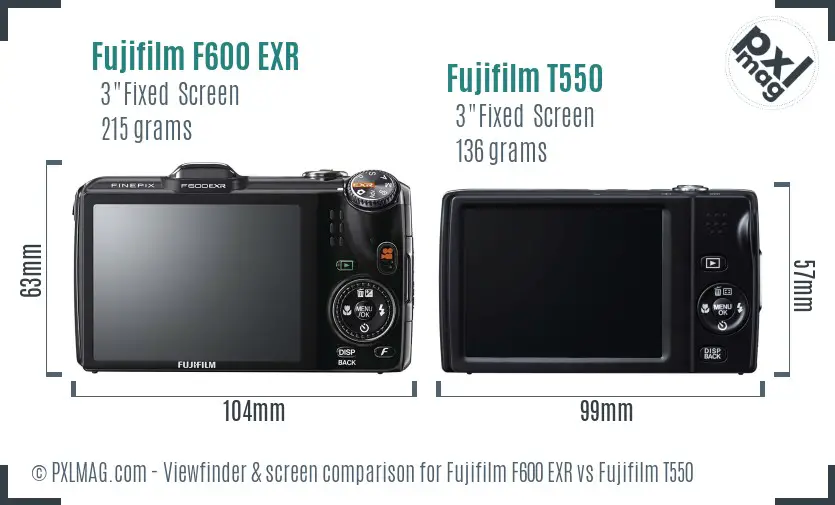 Fujifilm F600 EXR vs Fujifilm T550 Screen and Viewfinder comparison