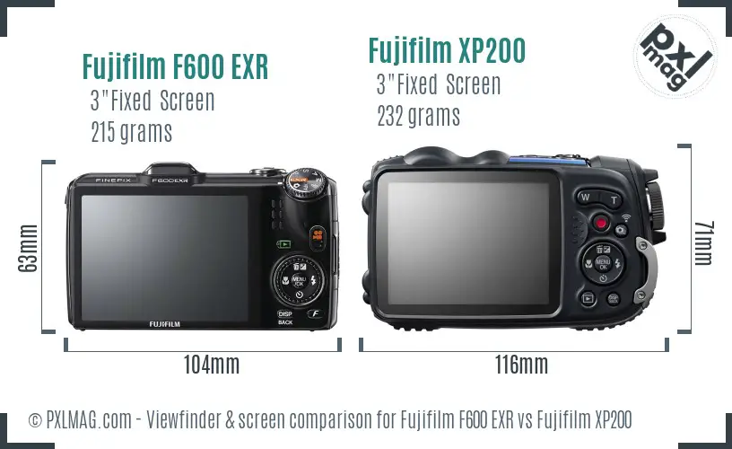 Fujifilm F600 EXR vs Fujifilm XP200 Screen and Viewfinder comparison