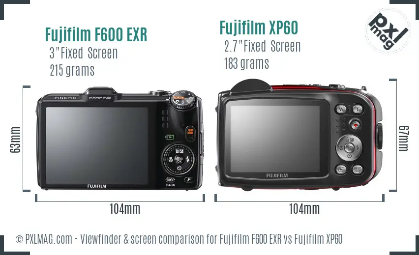 Fujifilm F600 EXR vs Fujifilm XP60 Screen and Viewfinder comparison