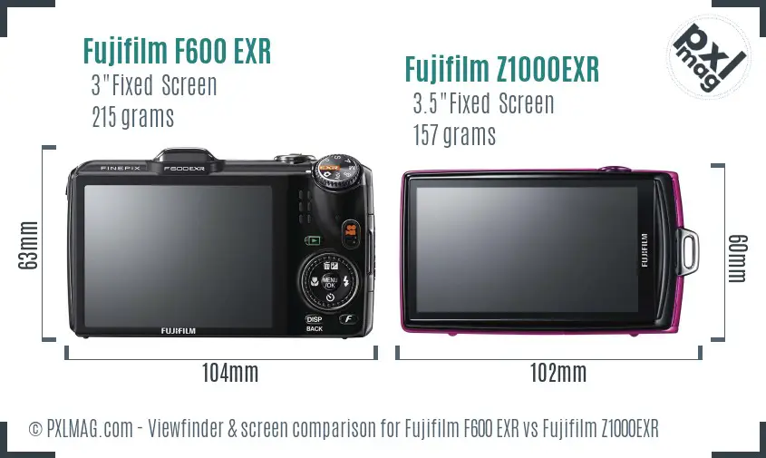 Fujifilm F600 EXR vs Fujifilm Z1000EXR Screen and Viewfinder comparison