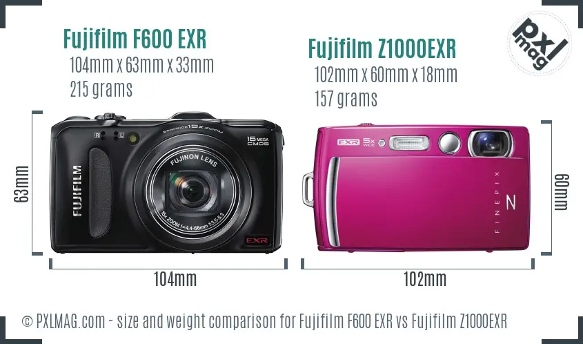 Fujifilm F600 EXR vs Fujifilm Z1000EXR size comparison
