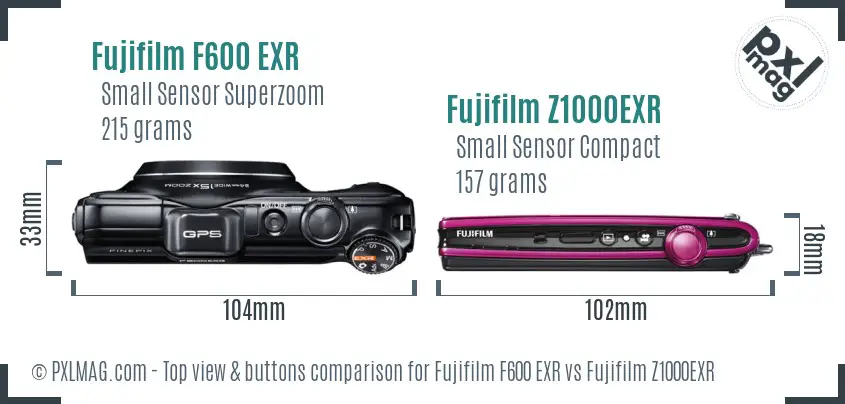 Fujifilm F600 EXR vs Fujifilm Z1000EXR top view buttons comparison