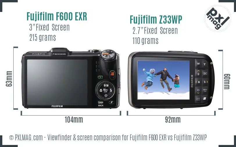 Fujifilm F600 EXR vs Fujifilm Z33WP Screen and Viewfinder comparison