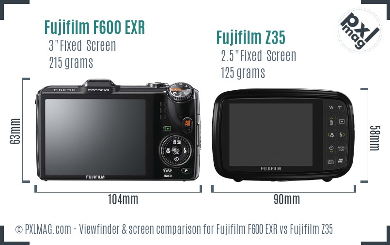 Fujifilm F600 EXR vs Fujifilm Z35 Screen and Viewfinder comparison
