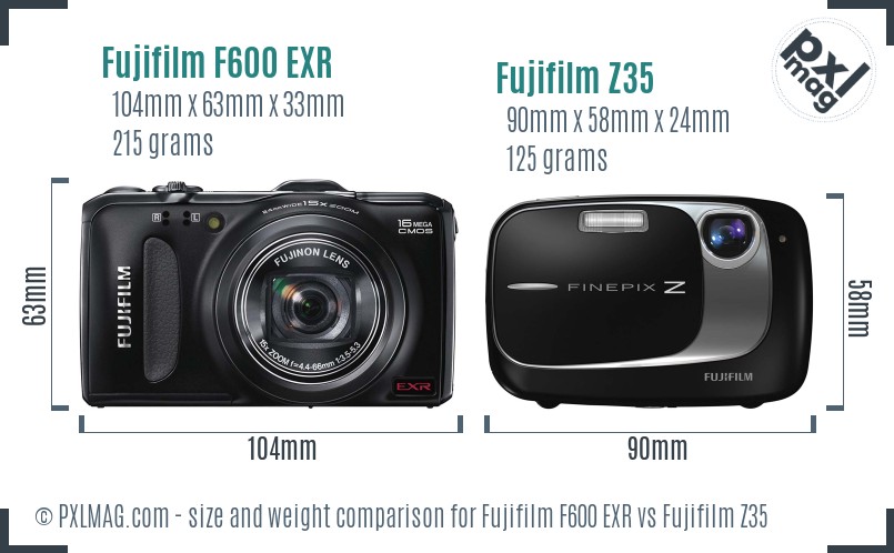 Fujifilm F600 EXR vs Fujifilm Z35 size comparison