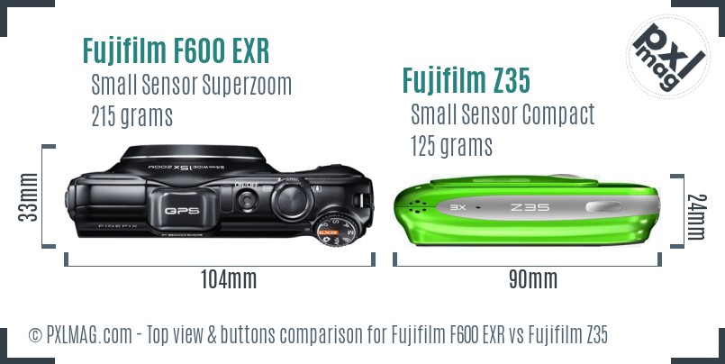 Fujifilm F600 EXR vs Fujifilm Z35 top view buttons comparison
