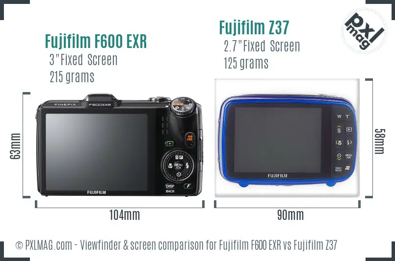 Fujifilm F600 EXR vs Fujifilm Z37 Screen and Viewfinder comparison