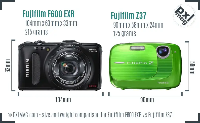 Fujifilm F600 EXR vs Fujifilm Z37 size comparison