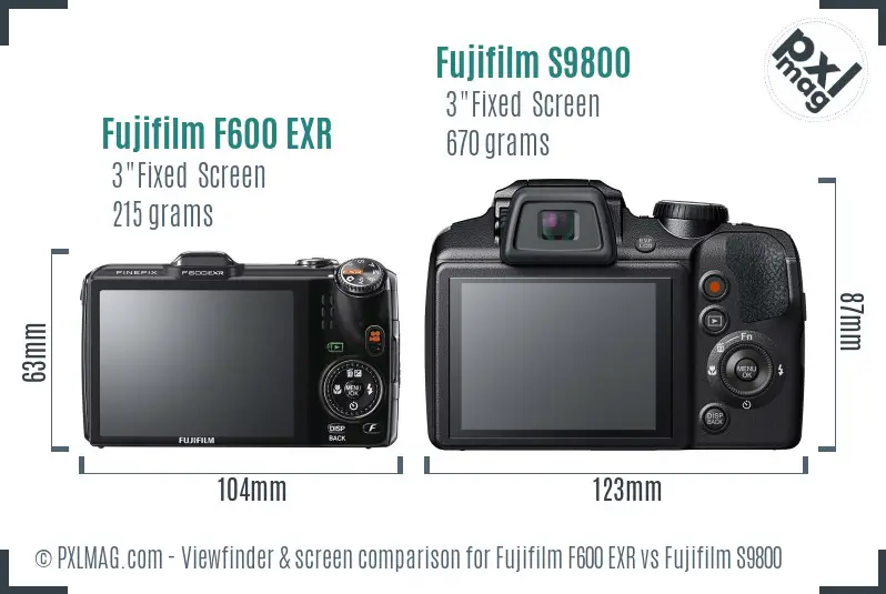 Fujifilm F600 EXR vs Fujifilm S9800 Screen and Viewfinder comparison