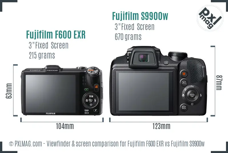 Fujifilm F600 EXR vs Fujifilm S9900w Screen and Viewfinder comparison