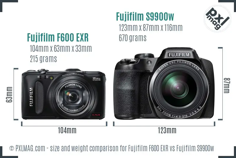 Fujifilm F600 EXR vs Fujifilm S9900w size comparison