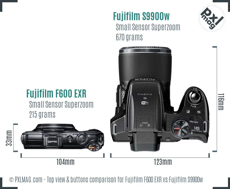 Fujifilm F600 EXR vs Fujifilm S9900w top view buttons comparison