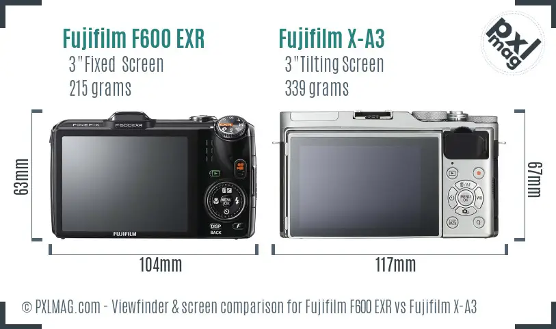 Fujifilm F600 EXR vs Fujifilm X-A3 Screen and Viewfinder comparison