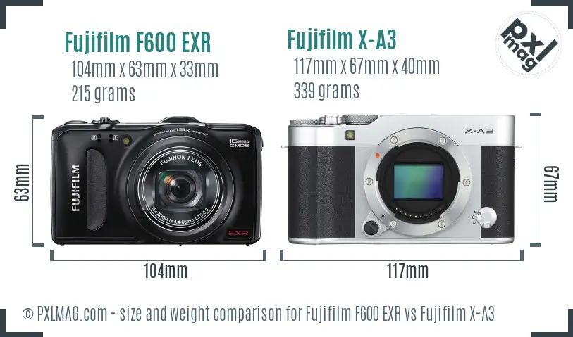 Fujifilm F600 EXR vs Fujifilm X-A3 size comparison