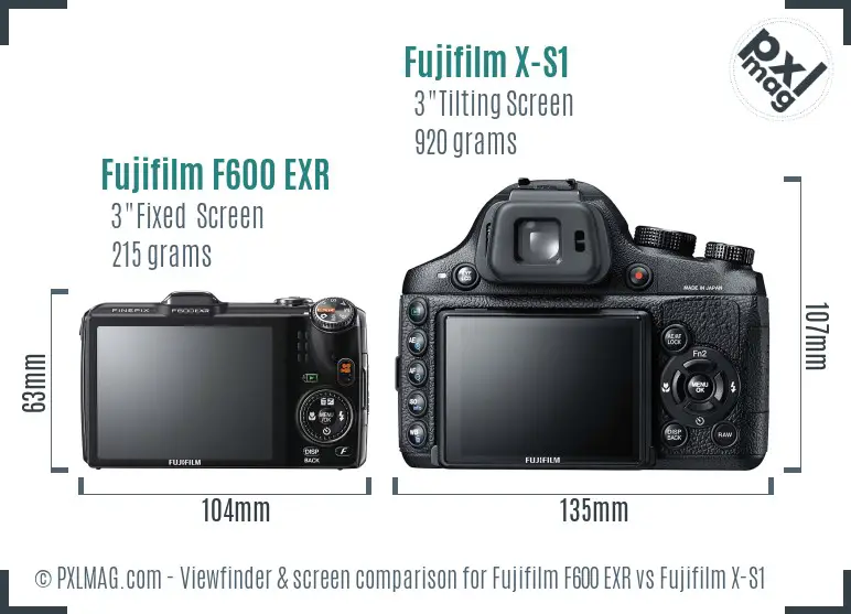 Fujifilm F600 EXR vs Fujifilm X-S1 Screen and Viewfinder comparison