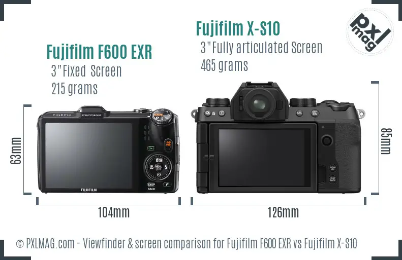 Fujifilm F600 EXR vs Fujifilm X-S10 Screen and Viewfinder comparison