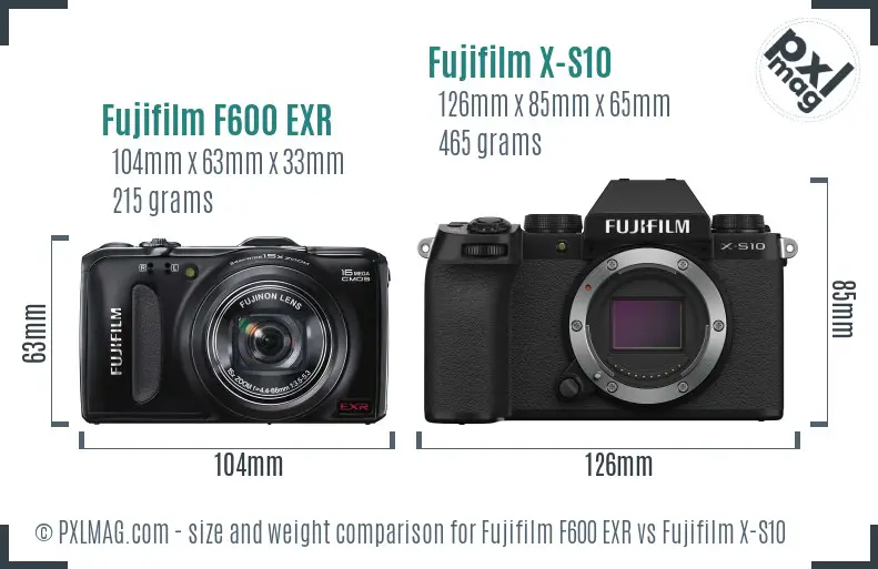 Fujifilm F600 EXR vs Fujifilm X-S10 size comparison