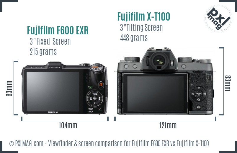 Fujifilm F600 EXR vs Fujifilm X-T100 Screen and Viewfinder comparison