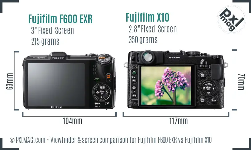 Fujifilm F600 EXR vs Fujifilm X10 Screen and Viewfinder comparison