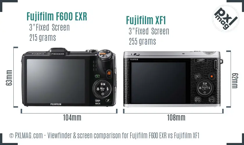 Fujifilm F600 EXR vs Fujifilm XF1 Screen and Viewfinder comparison