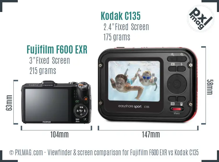 Fujifilm F600 EXR vs Kodak C135 Screen and Viewfinder comparison