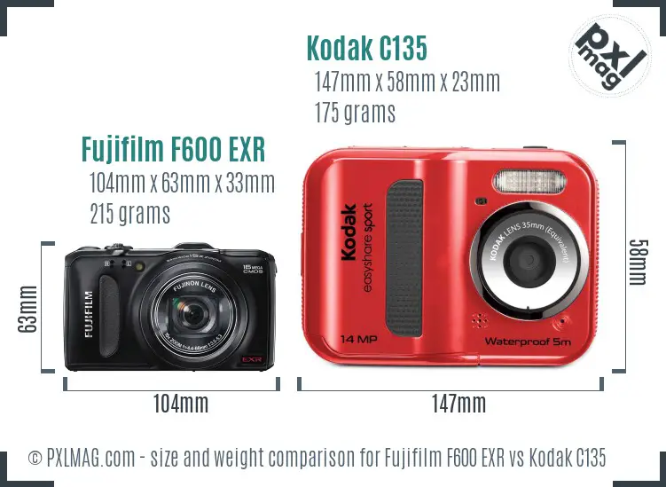 Fujifilm F600 EXR vs Kodak C135 size comparison