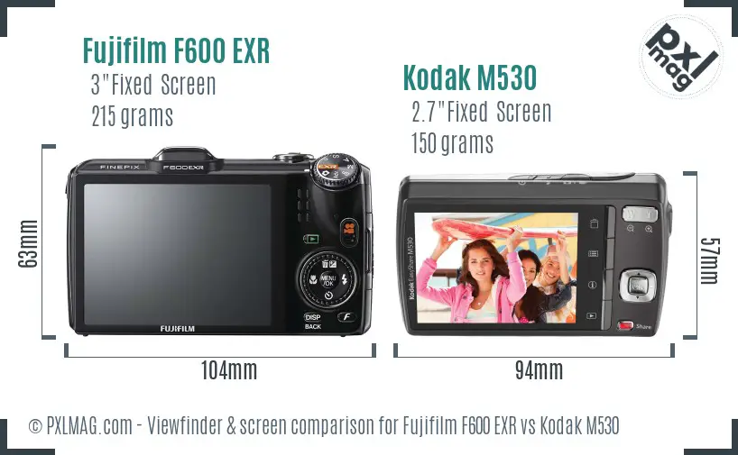 Fujifilm F600 EXR vs Kodak M530 Screen and Viewfinder comparison