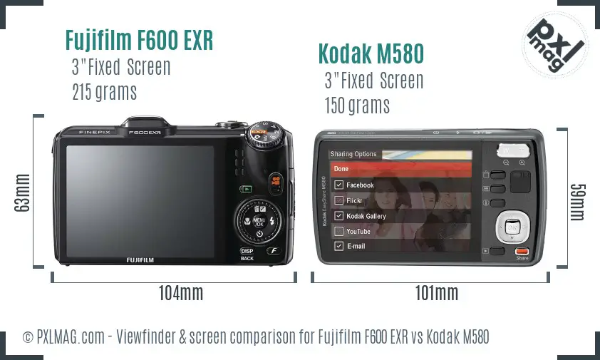 Fujifilm F600 EXR vs Kodak M580 Screen and Viewfinder comparison