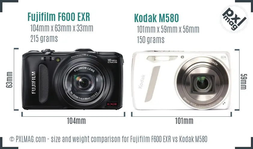 Fujifilm F600 EXR vs Kodak M580 size comparison