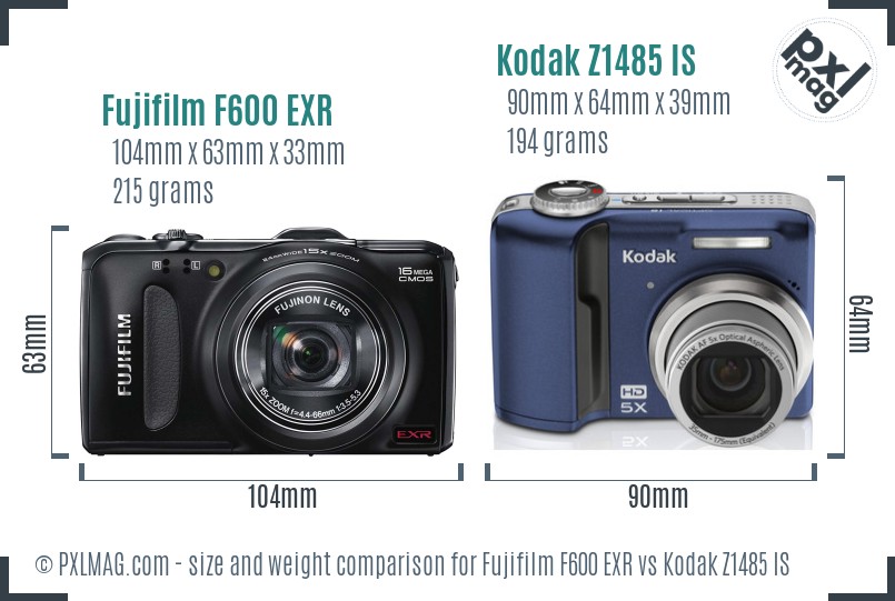 Fujifilm F600 EXR vs Kodak Z1485 IS size comparison