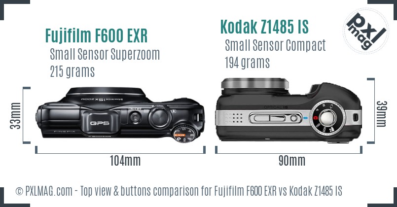 Fujifilm F600 EXR vs Kodak Z1485 IS top view buttons comparison