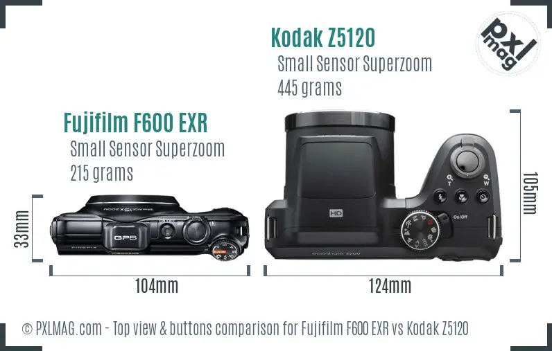 Fujifilm F600 EXR vs Kodak Z5120 top view buttons comparison