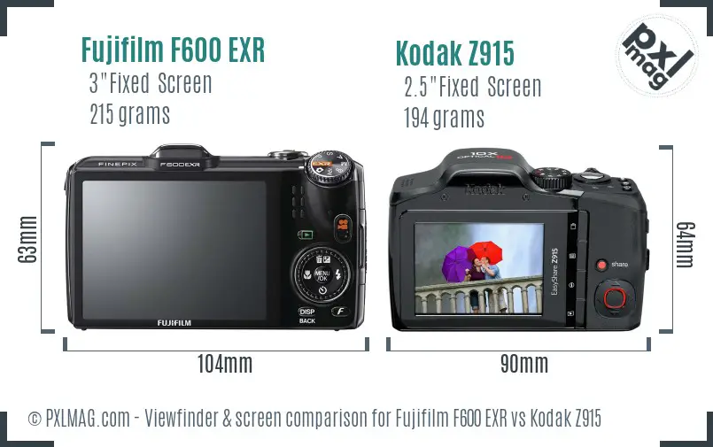 Fujifilm F600 EXR vs Kodak Z915 Screen and Viewfinder comparison