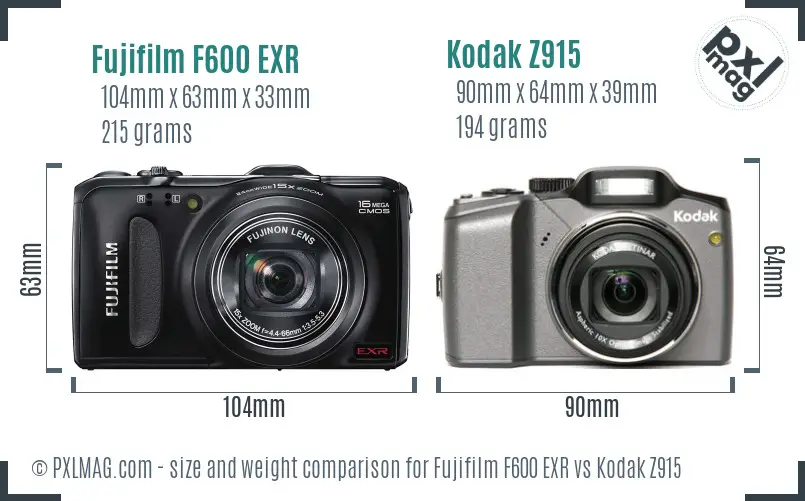 Fujifilm F600 EXR vs Kodak Z915 size comparison