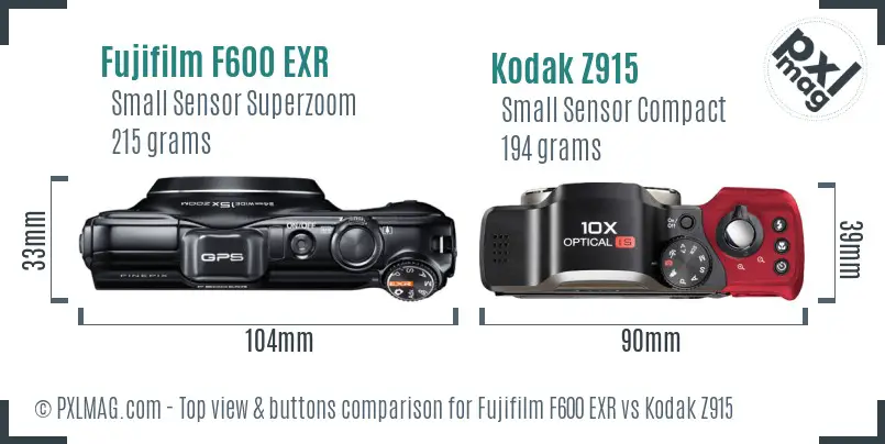 Fujifilm F600 EXR vs Kodak Z915 top view buttons comparison