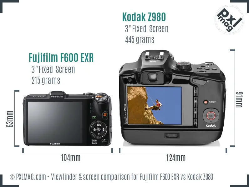 Fujifilm F600 EXR vs Kodak Z980 Screen and Viewfinder comparison