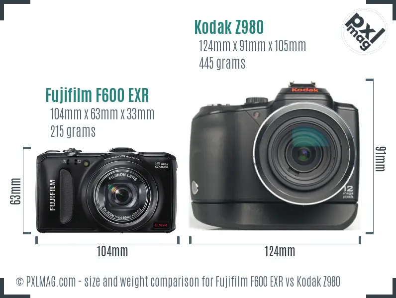 Fujifilm F600 EXR vs Kodak Z980 size comparison