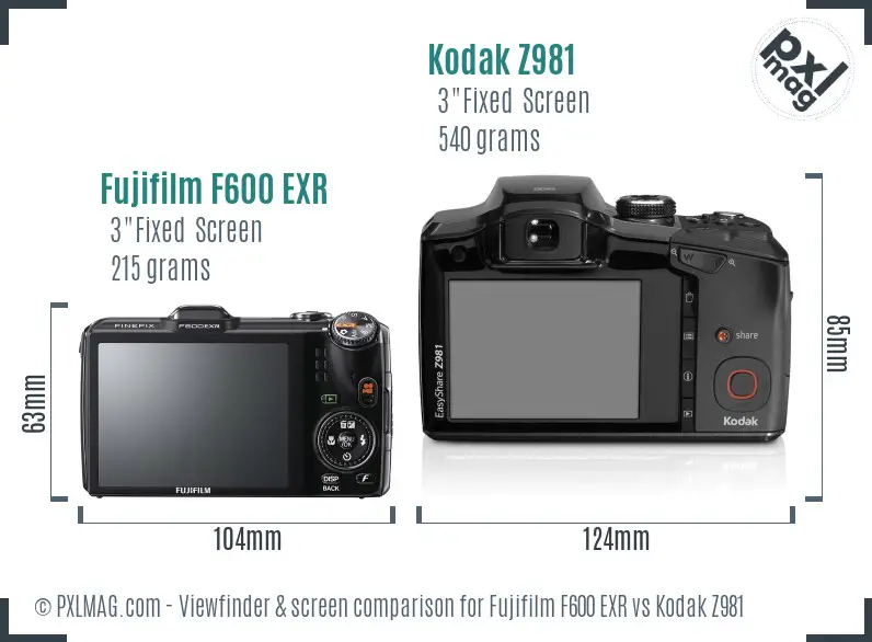 Fujifilm F600 EXR vs Kodak Z981 Screen and Viewfinder comparison