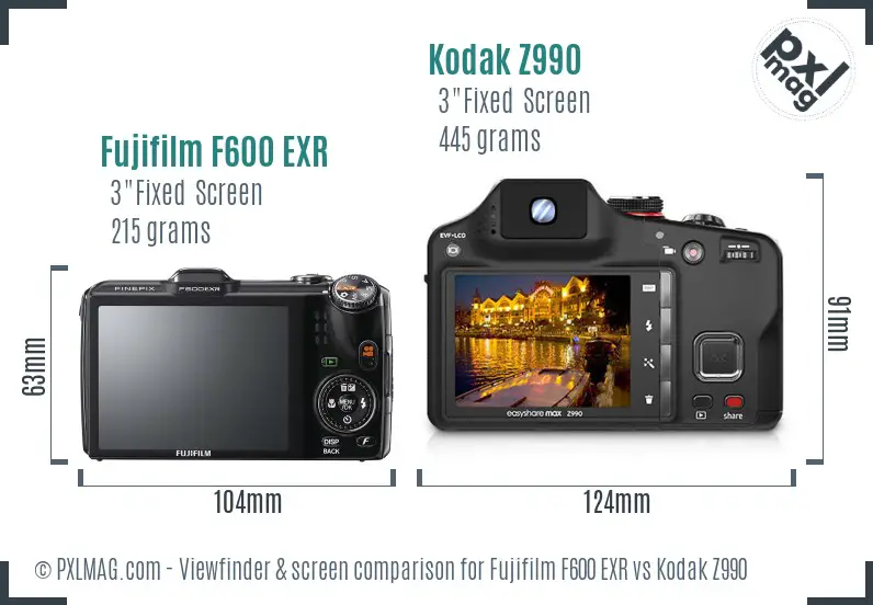 Fujifilm F600 EXR vs Kodak Z990 Screen and Viewfinder comparison