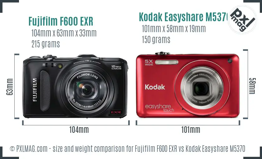 Fujifilm F600 EXR vs Kodak Easyshare M5370 size comparison